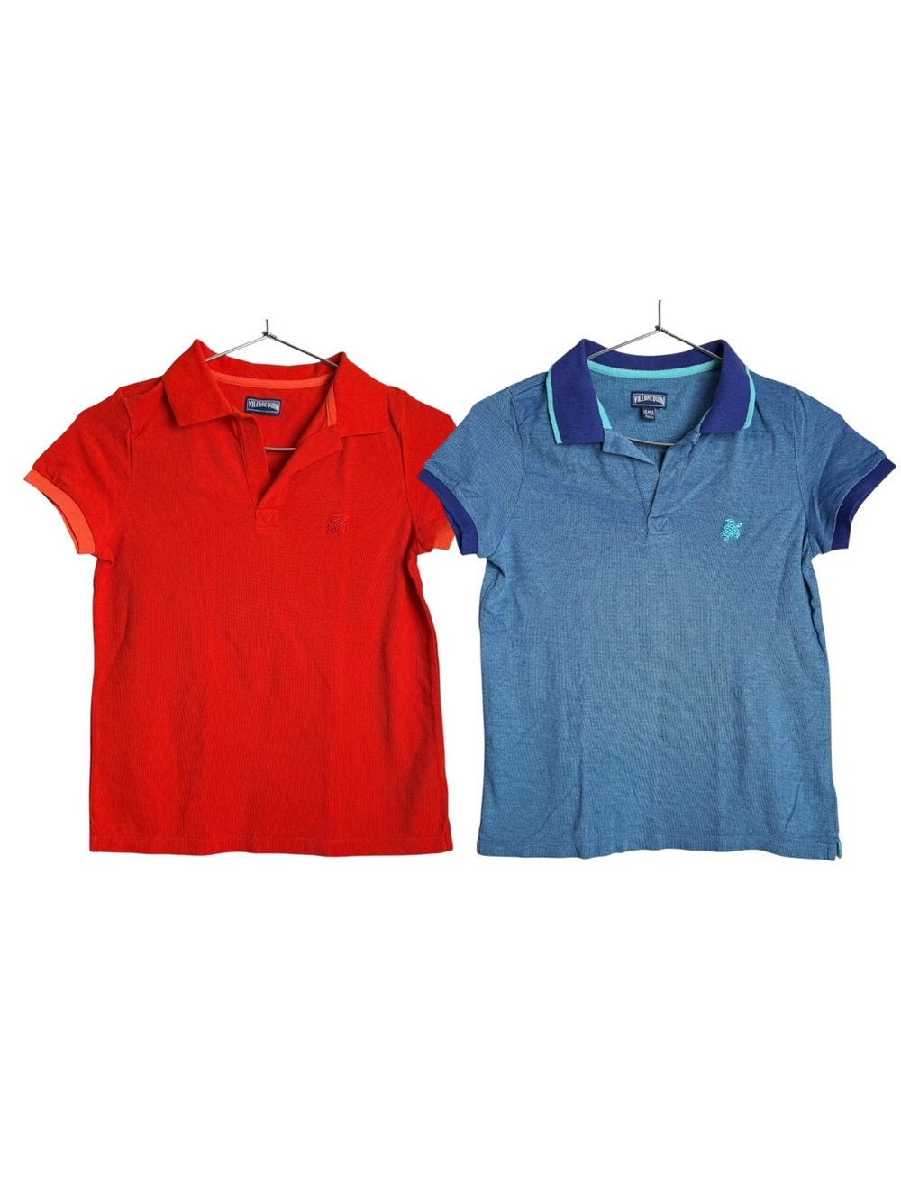 Vilebrequin Boys Pique Polo Shirts Lot of 2 Size 12 Blue Orange Organic Cotton
